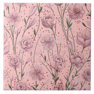Coral Pink Garden Ceramic Tile