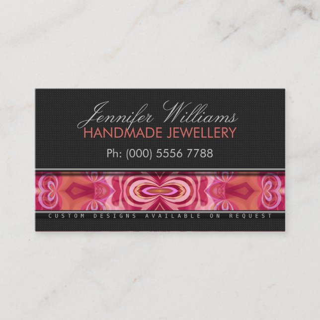 Coral Pink Geo- Batik Artist Promo Business Cards (Front)