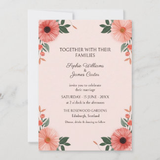 Coral Pink Gerbera Daisy Wedding Invitation