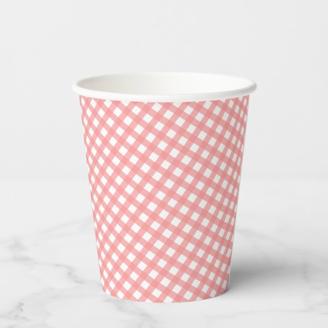 Coral Pink Gingham Paper Cups (Back)