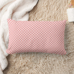 Coral Pink Gingham Pattern Lumbar Cushion