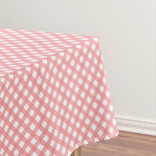 Coral Pink Gingham Pattern Tablecloth (In Situ)