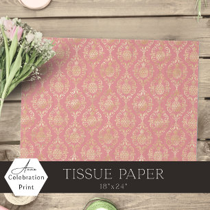 Coral Pink Gold Pineapple Damask Tissue Paper