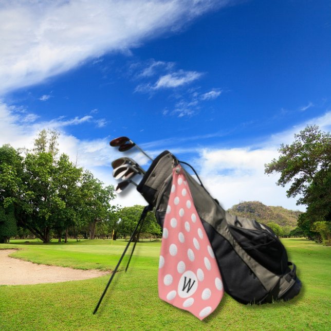 Coral Pink Golf Ball Pattern Monogram Personalised Towel (Creator Uploaded)