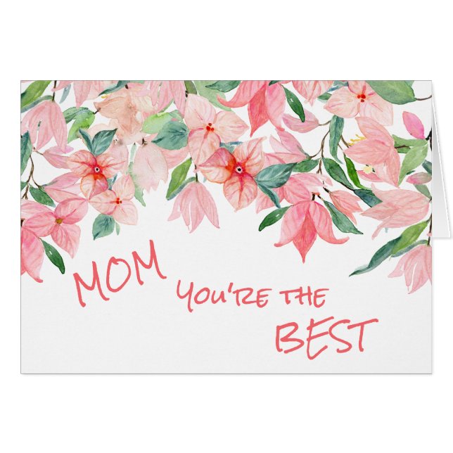 Coral Pink Green Floral Border Mother's Day Card (Front Horizontal)