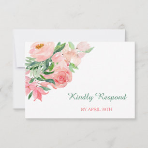 Coral Pink Green Floral Wedding Menu RSVP
