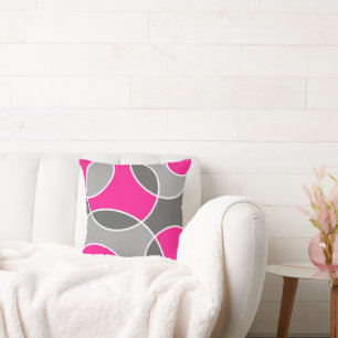 Coral Pink Grey Abstract Circles Throw Pillow