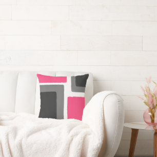 Coral Pink Grey Black Minimalist Colour Block Cushion