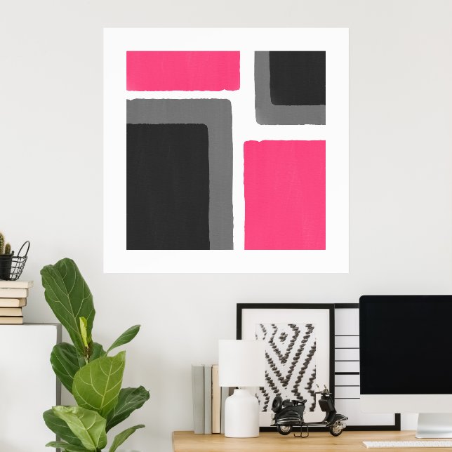 Coral Pink Grey Black Minimalist Colour Block Poster (Home Office)