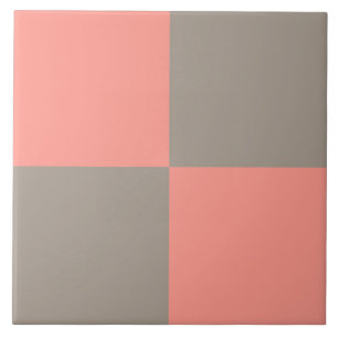 Coral Pink Grey Chequered Pattern Ceramic Tile