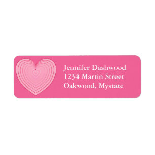 Coral pink heart, deeper pink background return address label