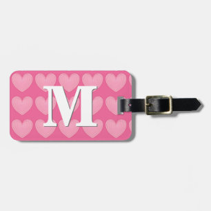Coral pink hearts, deeper pink background luggage tag