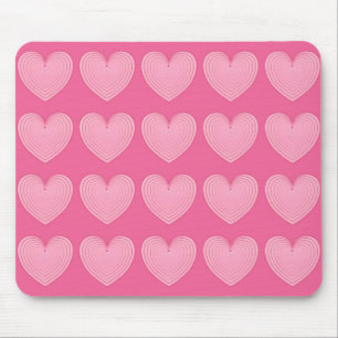 Coral pink hearts, deeper pink background mouse pad