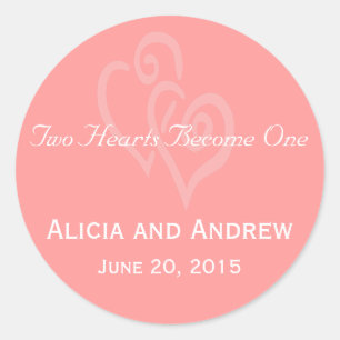 Coral Pink Hearts Wedding Favour Stickers
