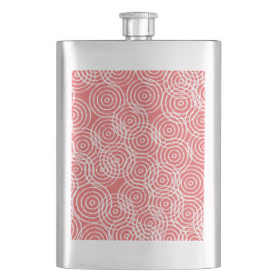 Coral Pink Ikat Overlap Circles Geometric Pattern Hip Flask