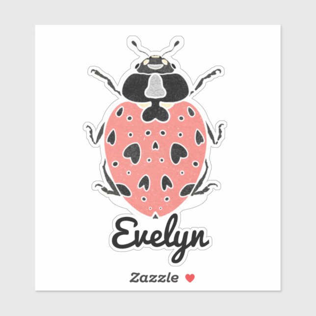Coral Pink Ladybug with Name Sticker (Sheet)