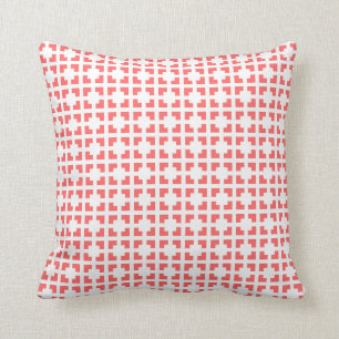 Coral pink lattice trellis pattern throw pillow