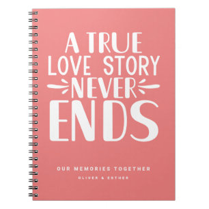 Coral Pink Love Story Never Ends Keepsake Notebook
