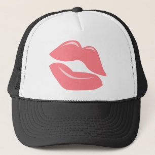 CORAL PINK LUSCIOUS KISS LIPS SHINY LIPGLOSS BEAUT TRUCKER HAT
