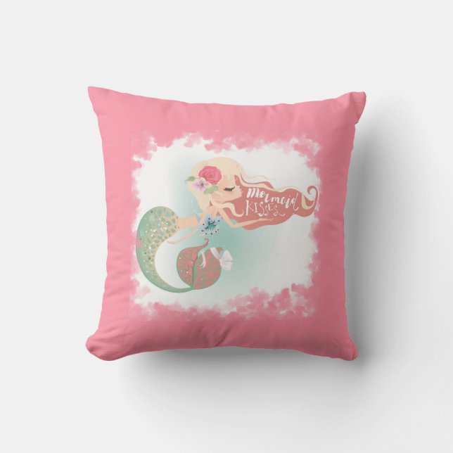 *~* Coral Pink Mermaid Kisses Throw Pillow (Front)