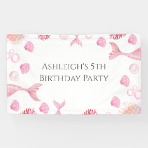 Coral Pink Mermaid Themed Birthday Party Banner
