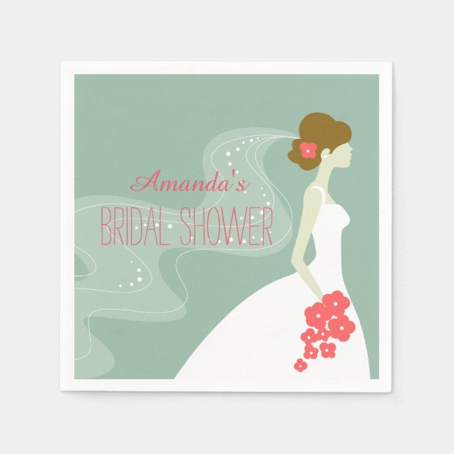 Coral Pink Mint Green | Bridal Shower Paper Napkin (Front)