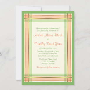 Coral Pink  Mint Green Plaid Wedding Invitation