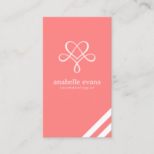 Coral Pink Modern Heart and Swirls Business Card