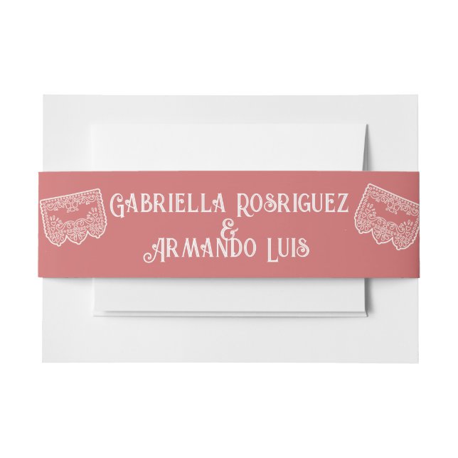 Coral Pink Modern Wedding Belly Band Invitation Belly Band (Front Example)