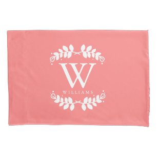 Coral Pink Monogrammed Pillowcase