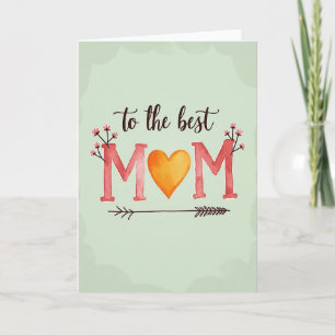 Coral Pink Mum Heart Illustration Card