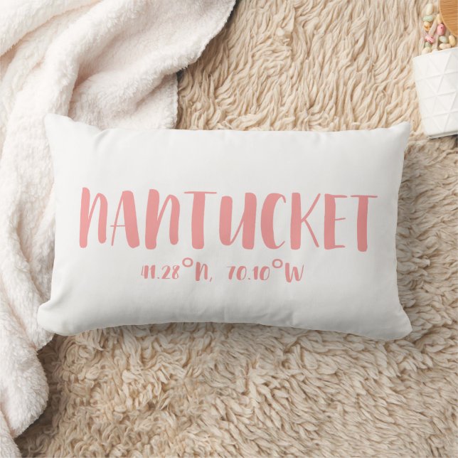 Coral Pink Nantucket Coordinates Beach House Lumbar Cushion (Blanket)