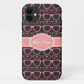 Coral Pink Nerd Glasses Personalised iPhone 11 Case