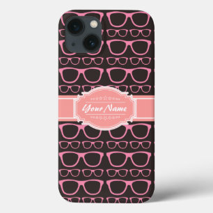 Coral Pink Nerd Glasses Personalised iPhone 13 Case
