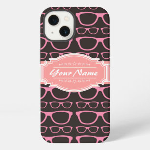 Coral Pink Nerd Glasses Personalised iPhone 13 Case