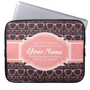 Coral Pink Nerd Glasses Personalised Laptop Sleeve