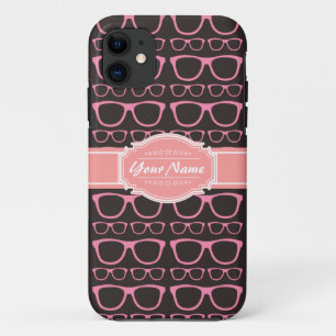 Coral Pink Nerd Glasses Personalized iPhone 11 Case