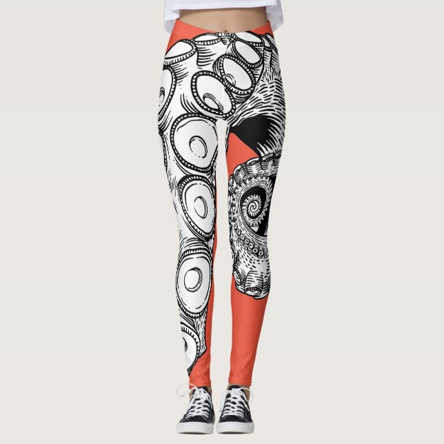 Coral Pink Octopus Tentacle Leggings  (Front)