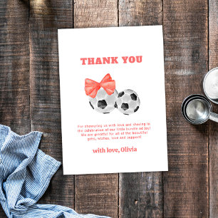 Coral Pink Oh Baby Bow Soccer Sport Baby Shower Thank You Card