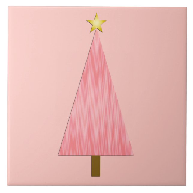 Coral Pink Ombre modern Christmas tree Ceramic Tile (Front)