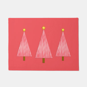 Coral Pink Ombre Modern Christmas Tree Doormat