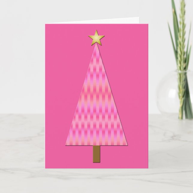 Coral Pink Ombre modern Christmas tree Holiday Card (Front)