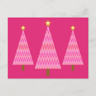 Coral Pink Ombre modern Christmas trees Holiday Postcard