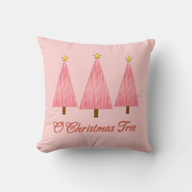 Coral Pink Ombre Pattern Modern Christmas Trees Cushion (Front)