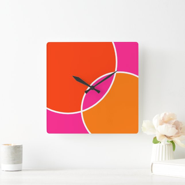 Coral Pink Orange Circles  Square Wall Clock (Home)