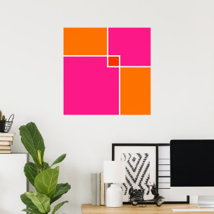 Coral Pink Orange Squares   Poster