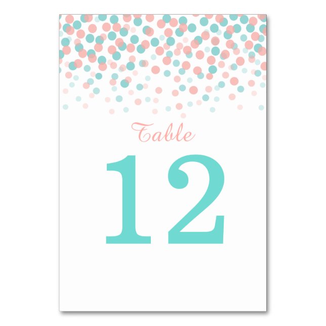 Coral pink orange teal green Wedding table numbers (Back)