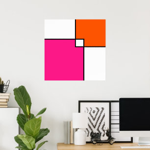 Coral Pink Orange White Squares  Poster