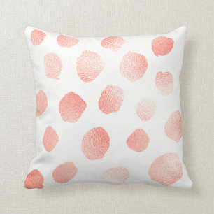 Coral Pink Painted Metallic Polka Dots White Cushion