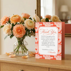 Coral Pink Peony Vintage Thank You Card
